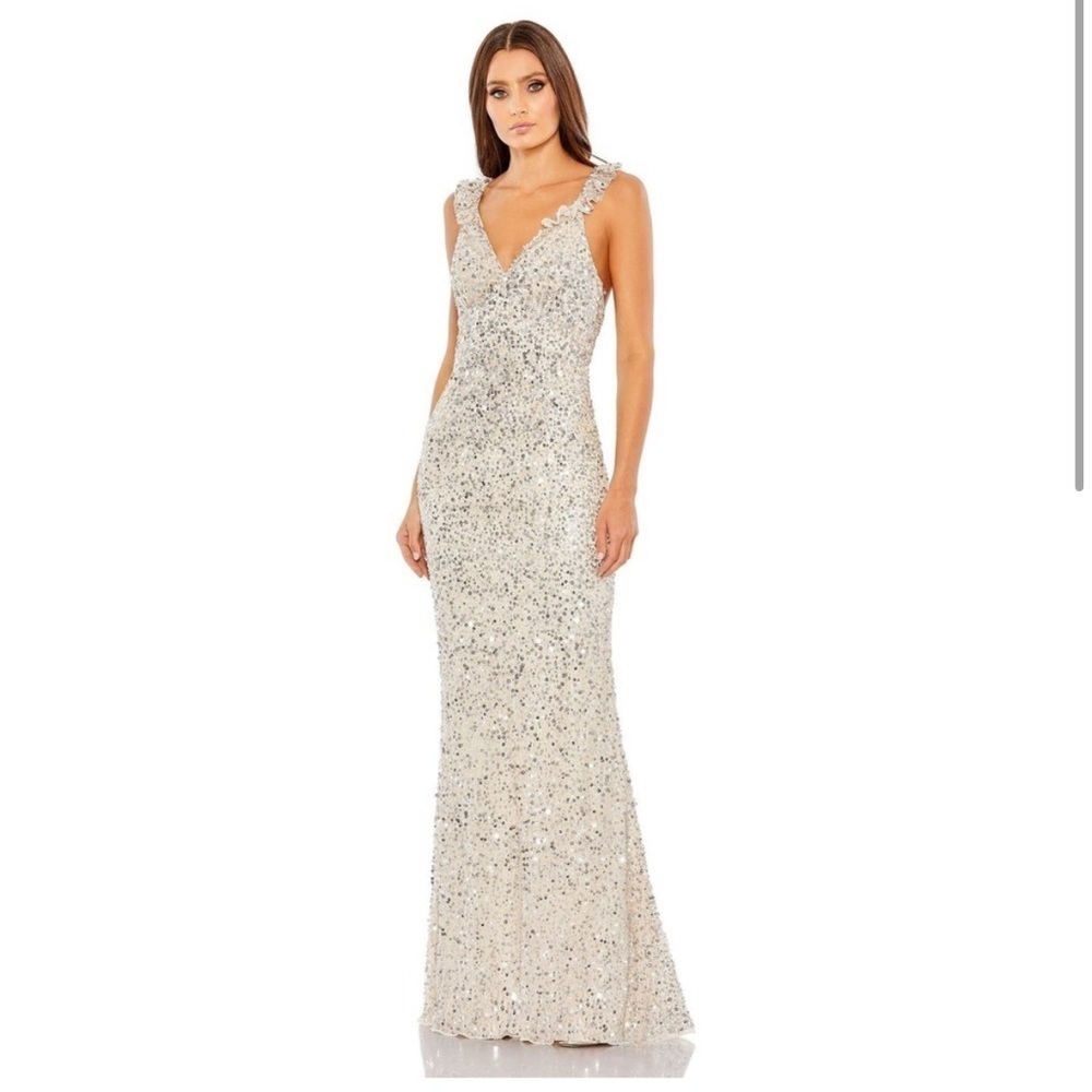 Mac Duggal EMBELLISHED RUFFLE STRAP TRUMPET GOWN size 12 NEW